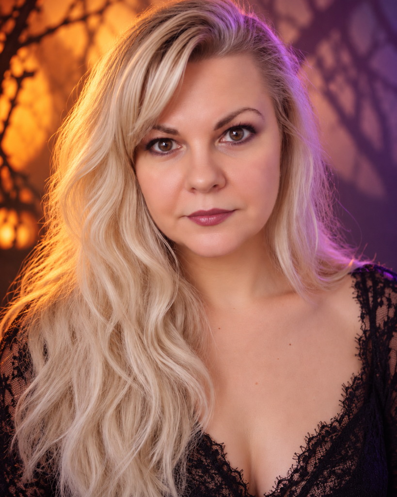 Halloween beauty — портрет в оранжево-фиолетовом свете